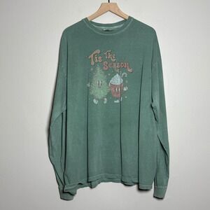 Comfort Colors Mens Long Sleeve Shirt Size 2XL Green Tis‎ The Season Christmas
